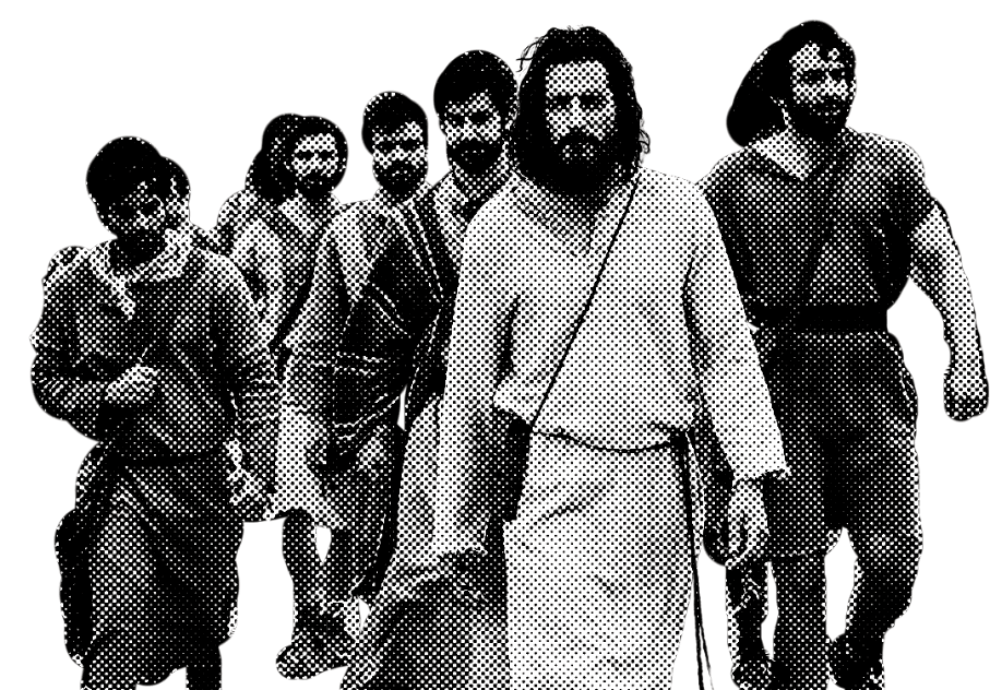 Jesus caminhando à frente de seus discípulos